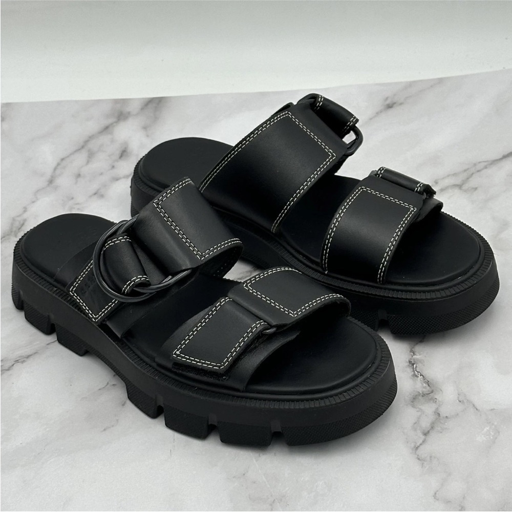 Sorel Sandals Womens Size 6 Black Leather Slides Adjustable Strap NL5223-010 - Picture 2 of 12